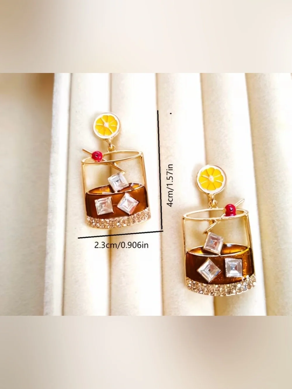 Gold-Tone Brown Cocktail Drop Earrings with Yellow Accents